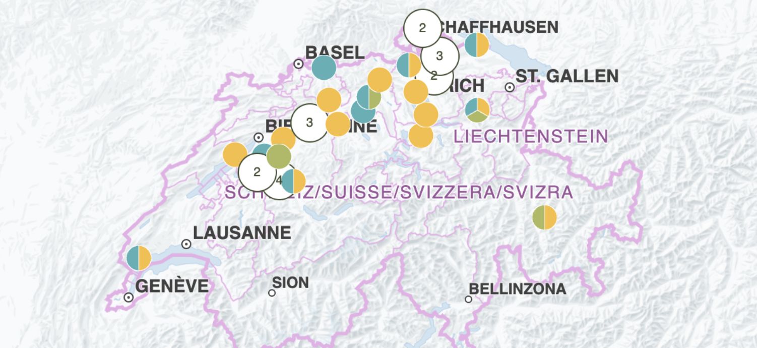 Schweizer Karte mit den guten Beispielen der Schwammlandprojekte